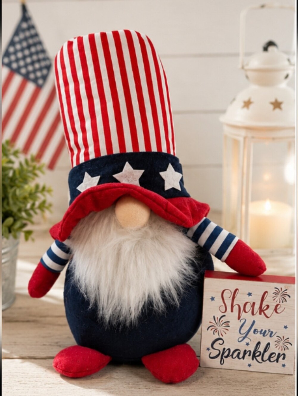 Patriotic Gnome Plush Holiday Decor - "Shake Your Sparkler"